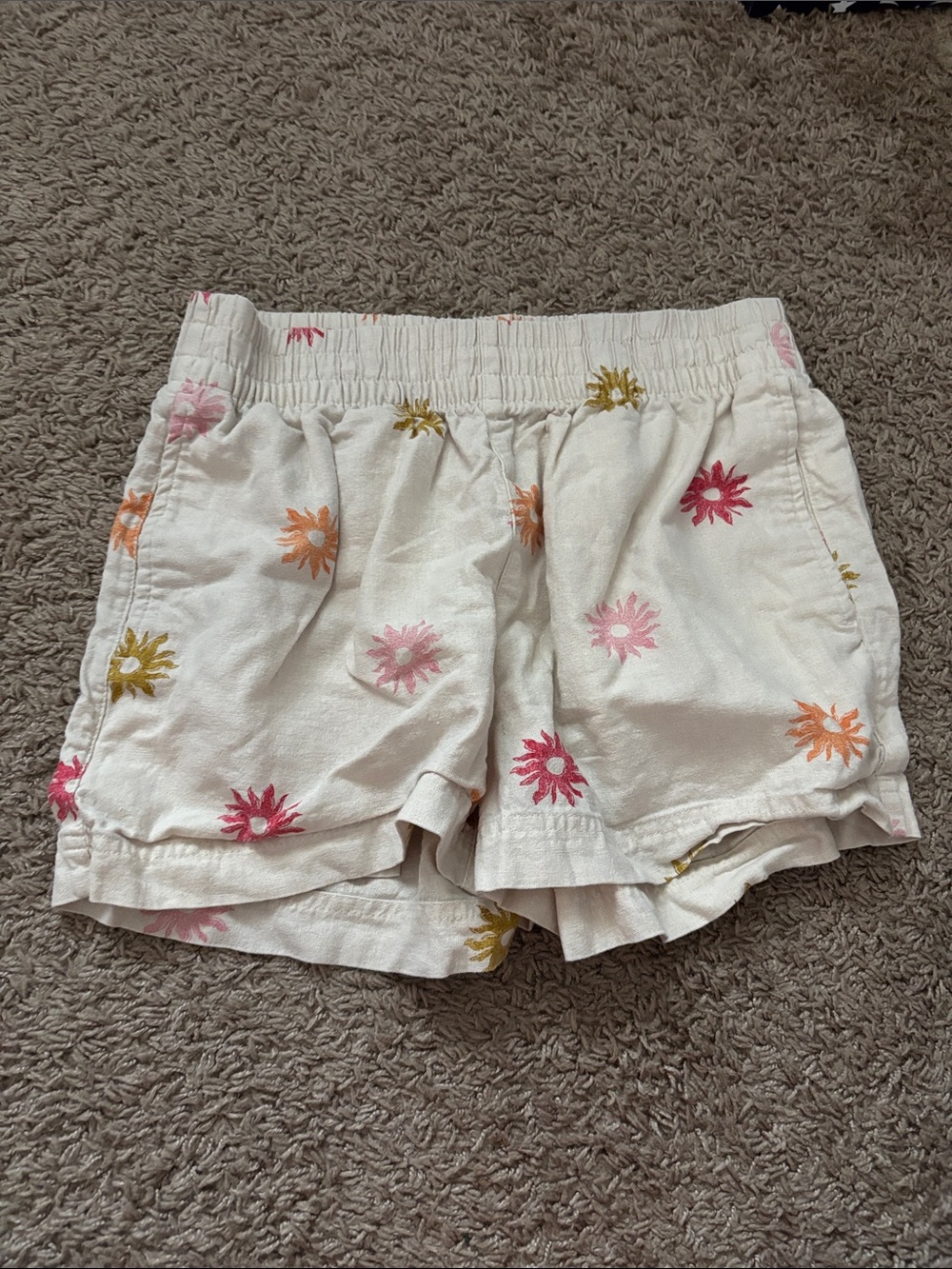 White Floral Embroidered Cotton Shorts